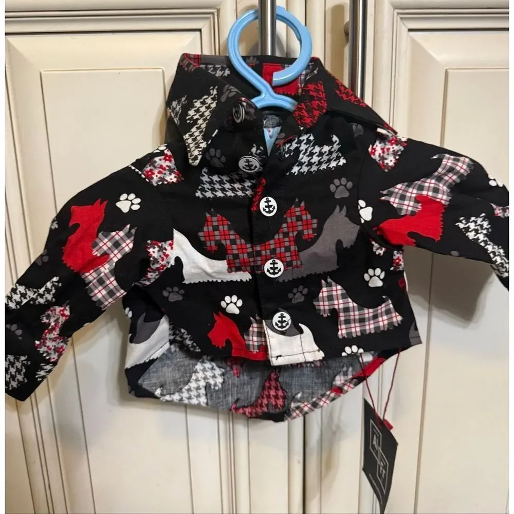 Admiral Frazier Gone To The Dogs Button Down Shirt Red Black XS NWT